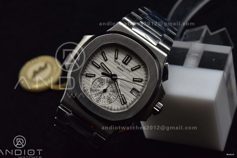 Nautilus PPF Mod Stk A7750 Date Wht SS Chrono SS 5980 0316
